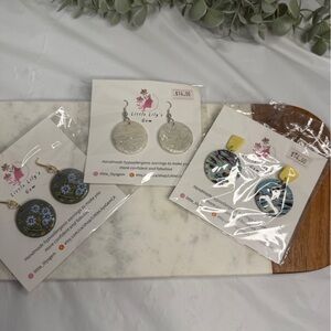 Set of 3 pairs Abstract circle charm earrings